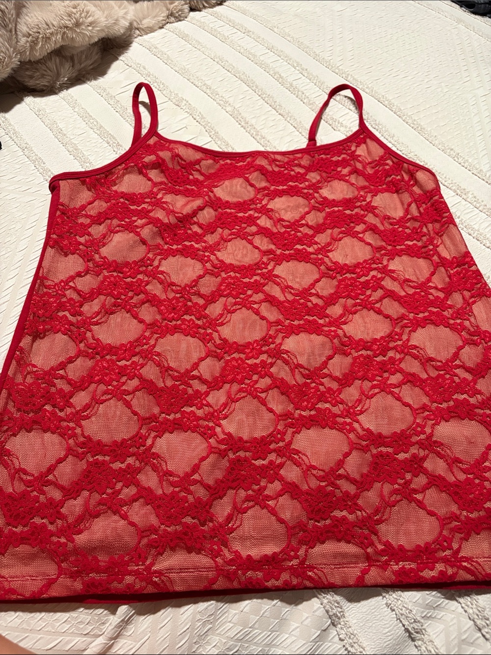 torrid Red Lace Sheer Camisole with Floral Overlay